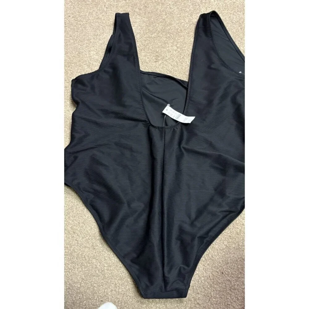 NWT J.Crew Ribbed Side Bow One Piece Swimsuit Black Size 24 Cruise Cutout